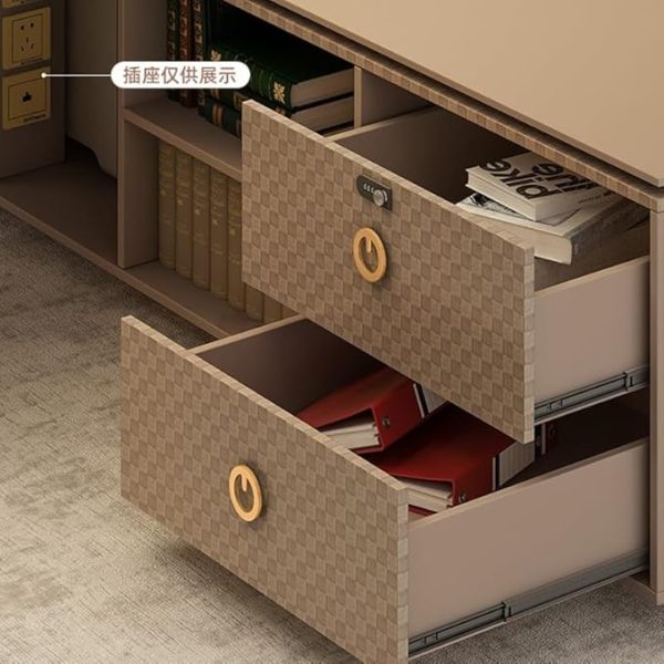 Modern Large Executive Office Desk Business Furniture Desk Workstation Computer Tables Luxury L Shaped Home Office Desks with Drawers, Cable Management, Light Strip, Password Lock - Image 3