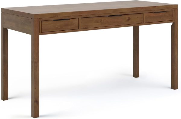 SIMPLIHOME Hollander SOLID WOOD 60 inch Wide Home Office Desk, Writing Table, Workstation, Study Table Furniture in Medium Saddle Brown with 2 Drawers