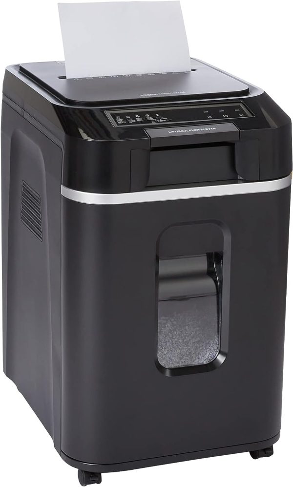 Amazon Basics 200-Sheet Auto Feed Cross Cut Paper Shredder with Pullout Basket, Black - NEW