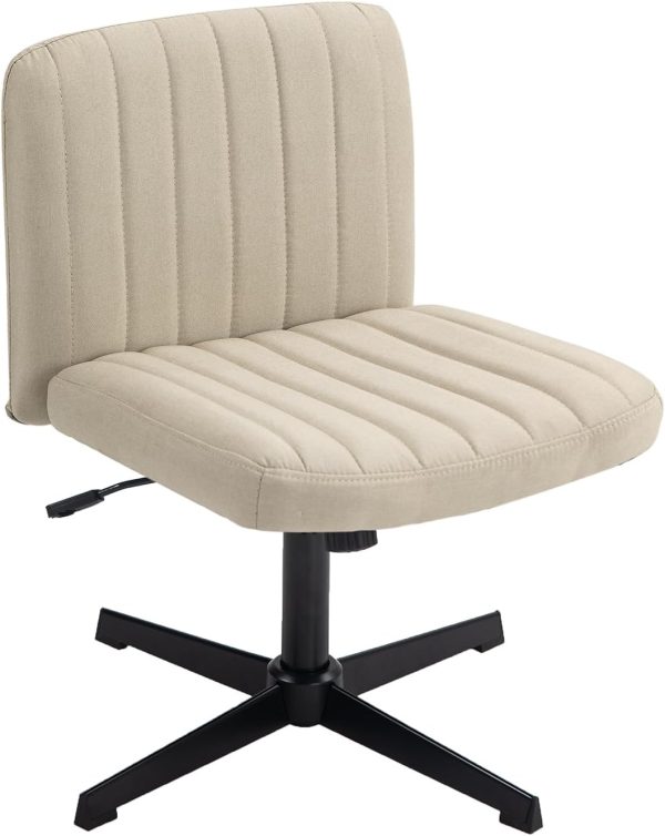 Panana Office Chair Fabric Padded Seat Armless Desk Chair Swivel Computer Task Chair Mid-Back No Wheels Accent Chair (Beige)