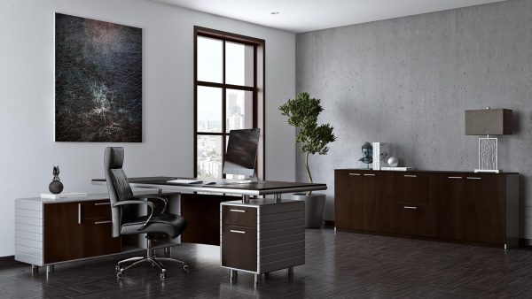 ZURI Furniture 83" Modern Kennedy Executive Dark Wood Desk with Left Return